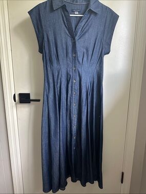 Tommy Hilfiger Denim Button-Front Midi Dress - Dark Blue Size 2